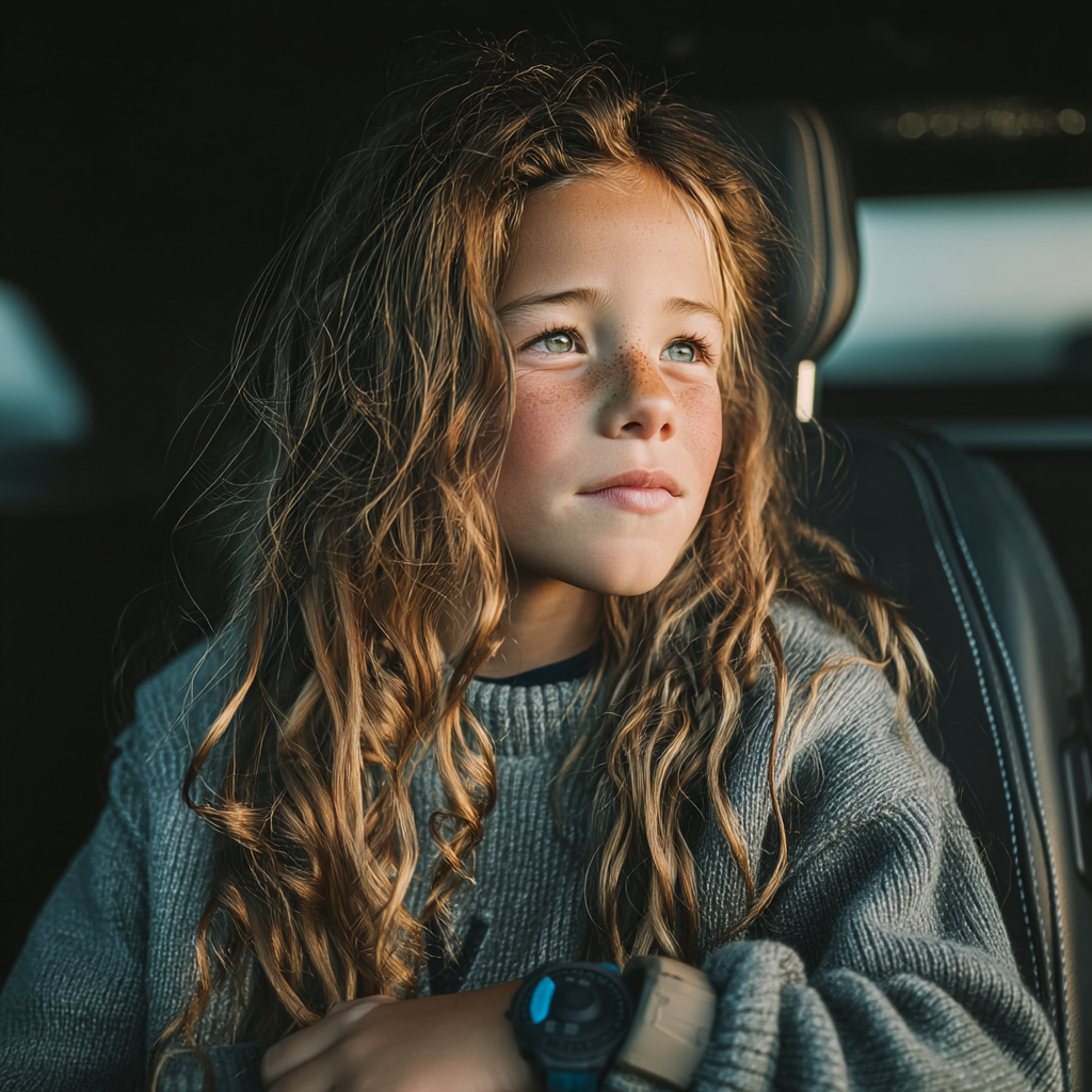 Un niño mirando desde el asiento trasero de un Automóvil | Fuente: Midjourney