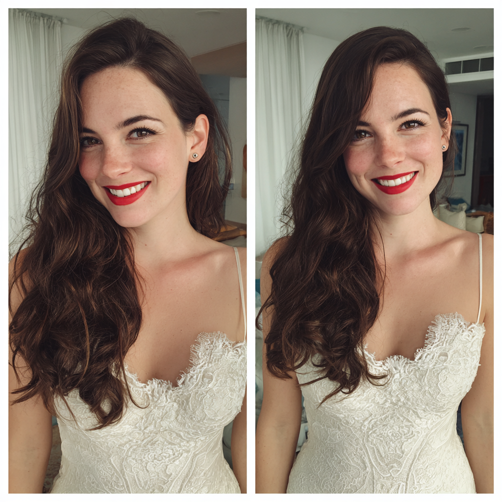 Una mujer sonriente vestida de novia | Fuente: Midjourney