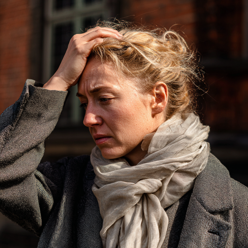 Una mujer emocionada con la mano en la cabeza | Fuente: Midjourney